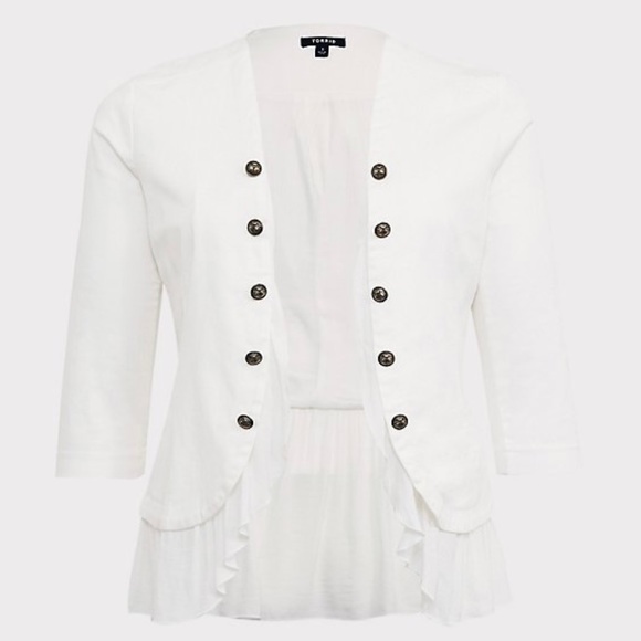 Torrid Off White Twill Peplum Military Jacket size 00 (M/L 10) - Picture 3 of 16